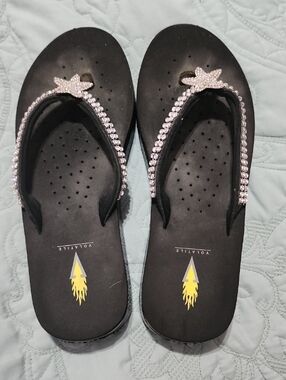 Volatile Black Sandals with Silver Rhinestone Star Straps